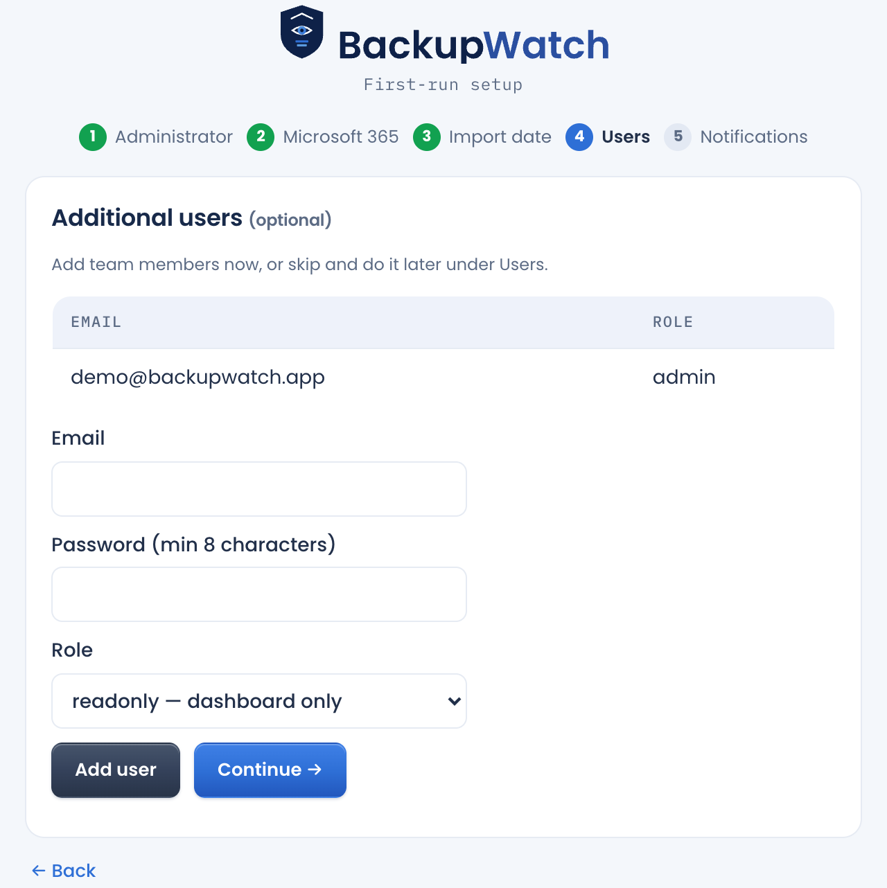Setup wizard step 4: add additional users